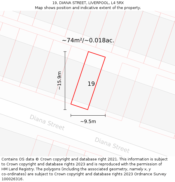 19, DIANA STREET, LIVERPOOL, L4 5RX: Plot and title map
