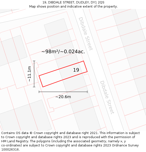 19, DIBDALE STREET, DUDLEY, DY1 2QS: Plot and title map