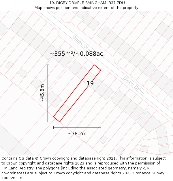 19, DIGBY DRIVE, BIRMINGHAM, B37 7DU: Plot and title map