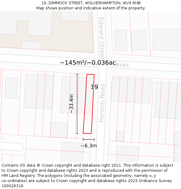 19, DIMMOCK STREET, WOLVERHAMPTON, WV4 6HB: Plot and title map