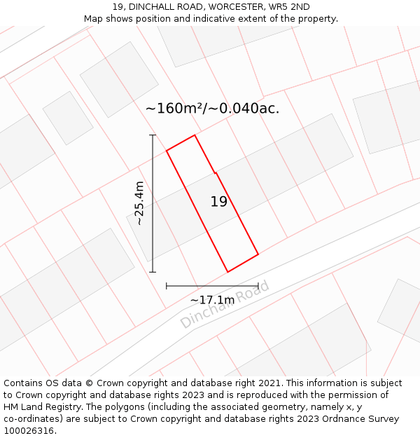 19, DINCHALL ROAD, WORCESTER, WR5 2ND: Plot and title map