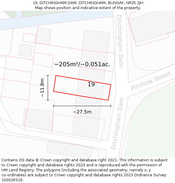 19, DITCHINGHAM DAM, DITCHINGHAM, BUNGAY, NR35 2JH: Plot and title map
