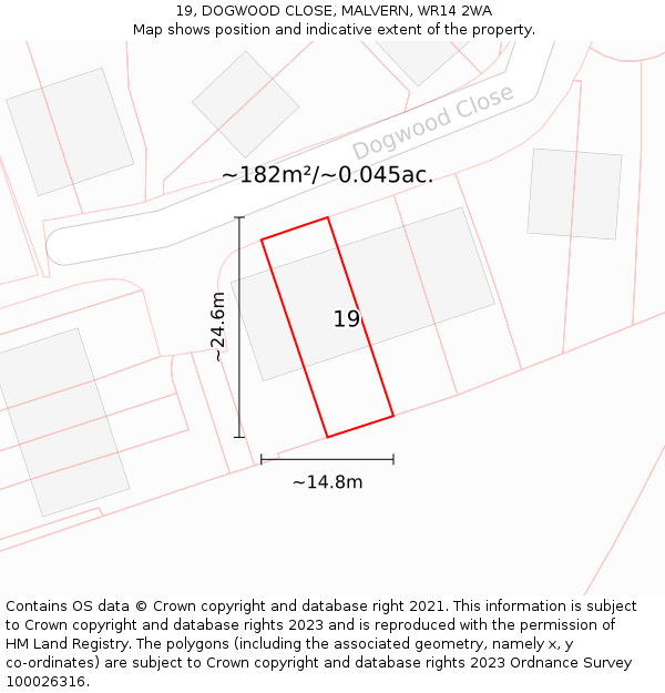 19, DOGWOOD CLOSE, MALVERN, WR14 2WA: Plot and title map