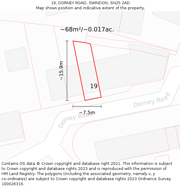 19, DORNEY ROAD, SWINDON, SN25 2AD: Plot and title map