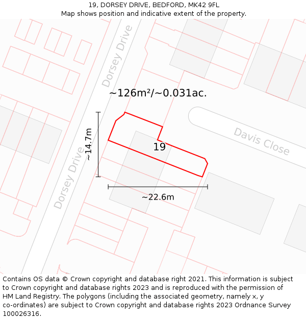 19, DORSEY DRIVE, BEDFORD, MK42 9FL: Plot and title map