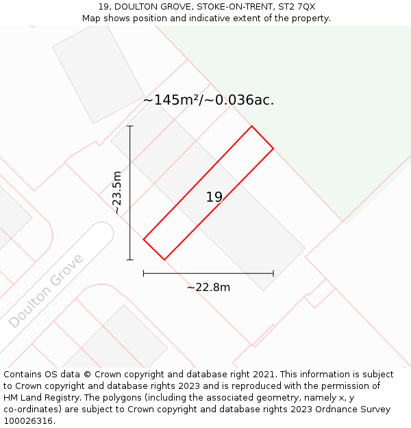 19, DOULTON GROVE, STOKE-ON-TRENT, ST2 7QX: Plot and title map