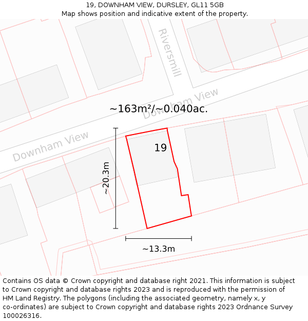 19, DOWNHAM VIEW, DURSLEY, GL11 5GB: Plot and title map
