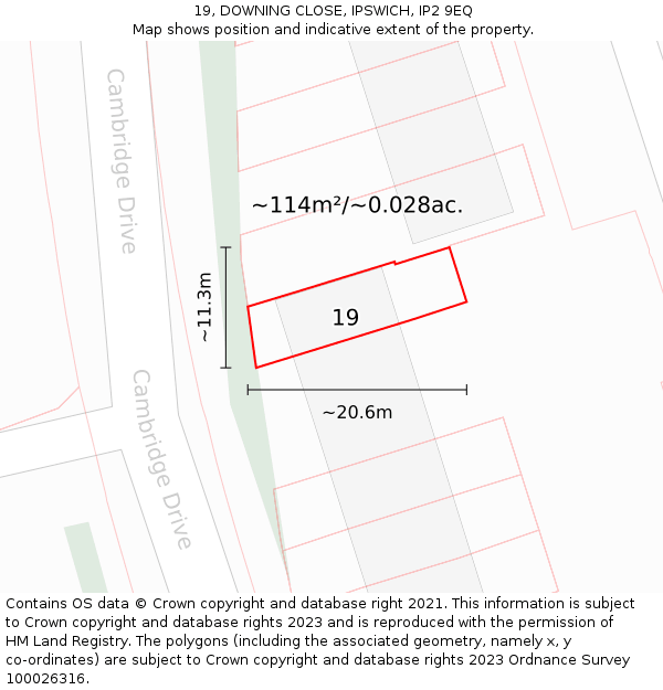 19, DOWNING CLOSE, IPSWICH, IP2 9EQ: Plot and title map