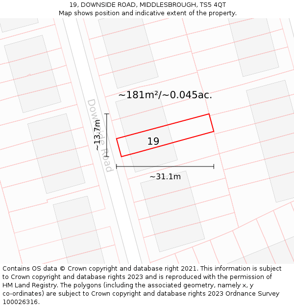 19, DOWNSIDE ROAD, MIDDLESBROUGH, TS5 4QT: Plot and title map
