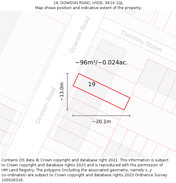 19, DOWSON ROAD, HYDE, SK14 1QL: Plot and title map