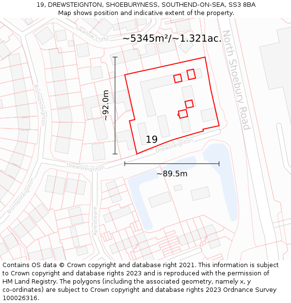 19, DREWSTEIGNTON, SHOEBURYNESS, SOUTHEND-ON-SEA, SS3 8BA: Plot and title map