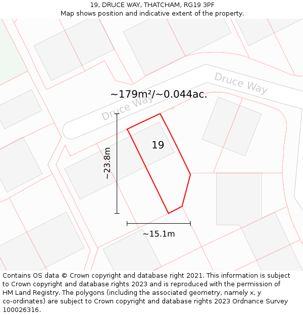 19, DRUCE WAY, THATCHAM, RG19 3PF: Plot and title map