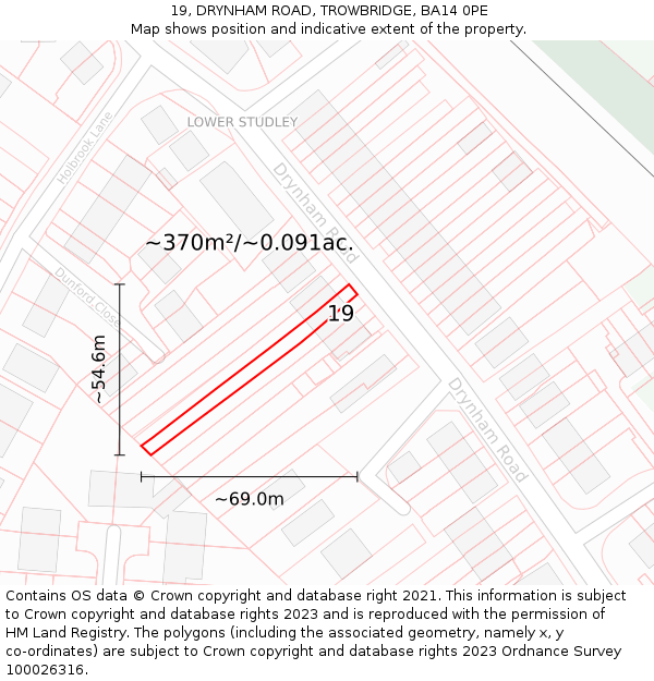 19, DRYNHAM ROAD, TROWBRIDGE, BA14 0PE: Plot and title map
