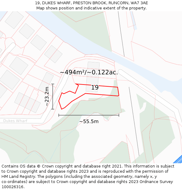 19, DUKES WHARF, PRESTON BROOK, RUNCORN, WA7 3AE: Plot and title map