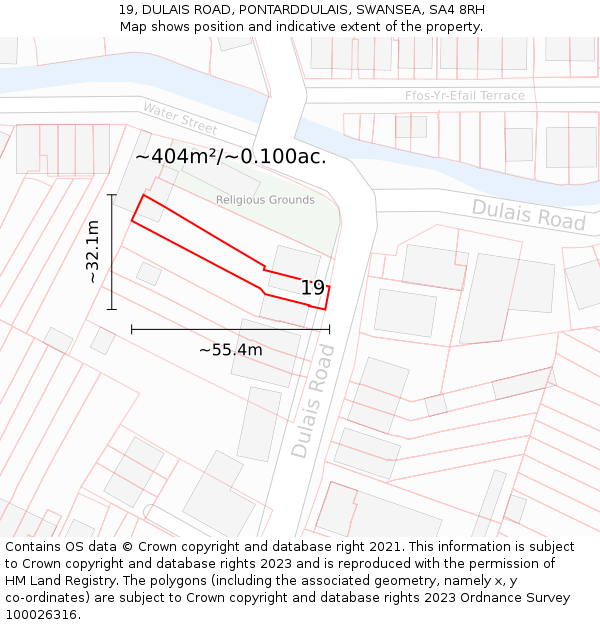 19, DULAIS ROAD, PONTARDDULAIS, SWANSEA, SA4 8RH: Plot and title map