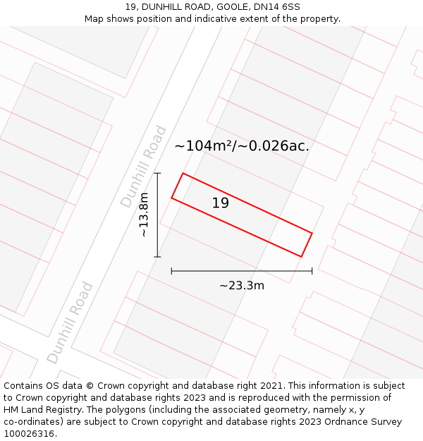 19, DUNHILL ROAD, GOOLE, DN14 6SS: Plot and title map
