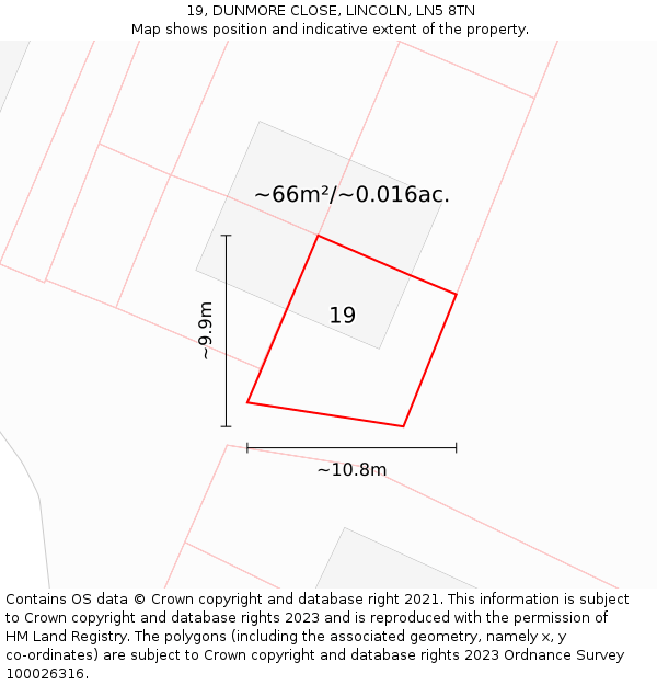 19, DUNMORE CLOSE, LINCOLN, LN5 8TN: Plot and title map