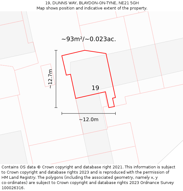 19, DUNNS WAY, BLAYDON-ON-TYNE, NE21 5GH: Plot and title map