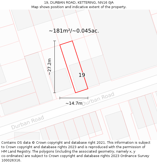 19, DURBAN ROAD, KETTERING, NN16 0JA: Plot and title map