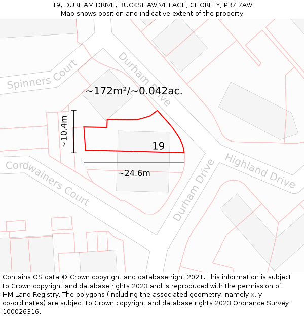 19, DURHAM DRIVE, BUCKSHAW VILLAGE, CHORLEY, PR7 7AW: Plot and title map