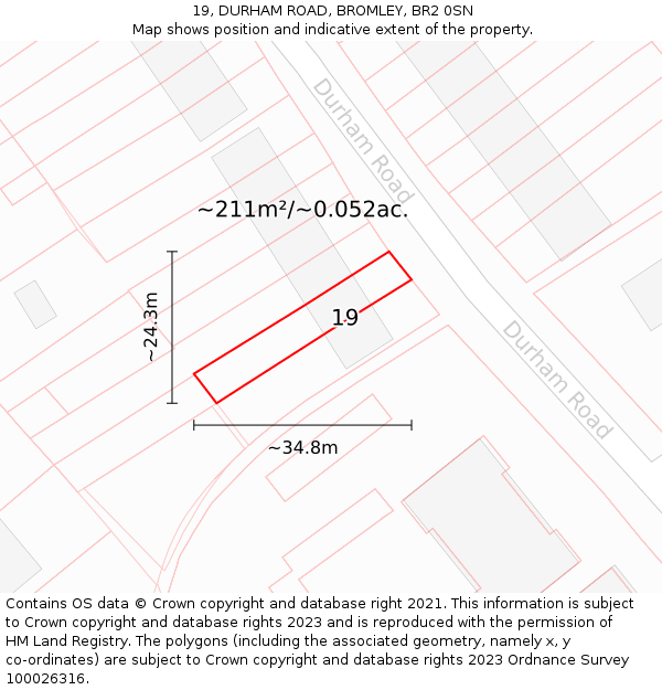 19, DURHAM ROAD, BROMLEY, BR2 0SN: Plot and title map