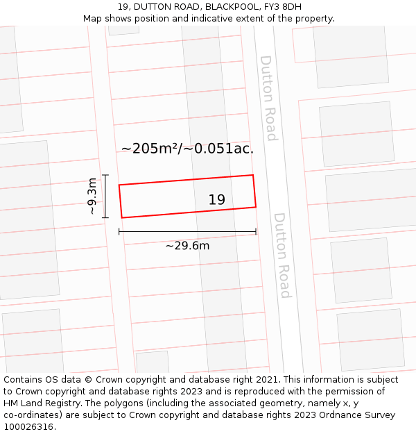 19, DUTTON ROAD, BLACKPOOL, FY3 8DH: Plot and title map