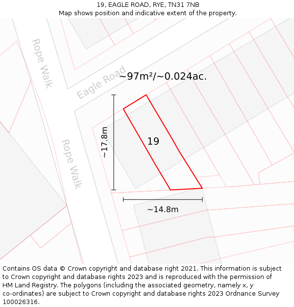 19, EAGLE ROAD, RYE, TN31 7NB: Plot and title map
