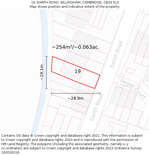 19, EARITH ROAD, WILLINGHAM, CAMBRIDGE, CB24 5LS: Plot and title map
