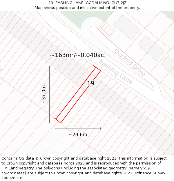 19, EASHING LANE, GODALMING, GU7 2JZ: Plot and title map