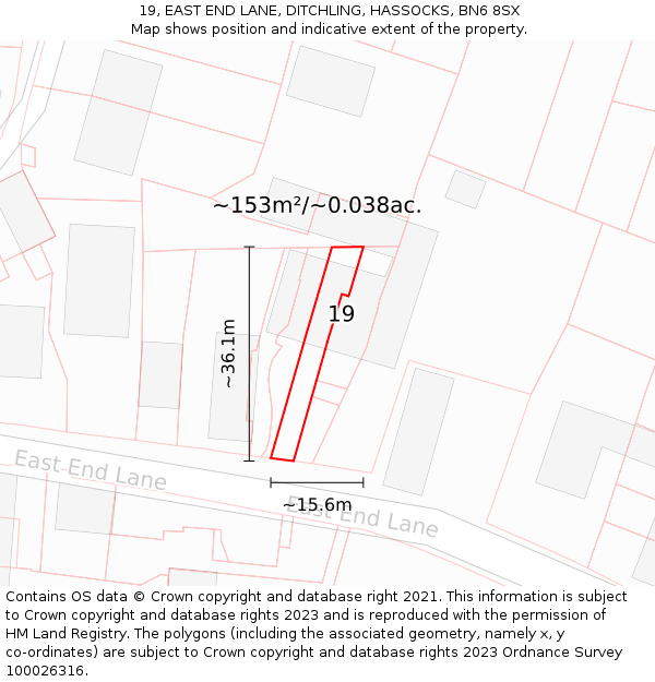 19, EAST END LANE, DITCHLING, HASSOCKS, BN6 8SX: Plot and title map
