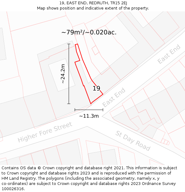 19, EAST END, REDRUTH, TR15 2EJ: Plot and title map