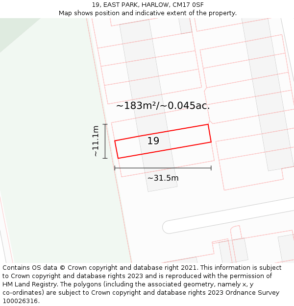 19, EAST PARK, HARLOW, CM17 0SF: Plot and title map