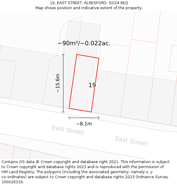 19, EAST STREET, ALRESFORD, SO24 9EQ: Plot and title map