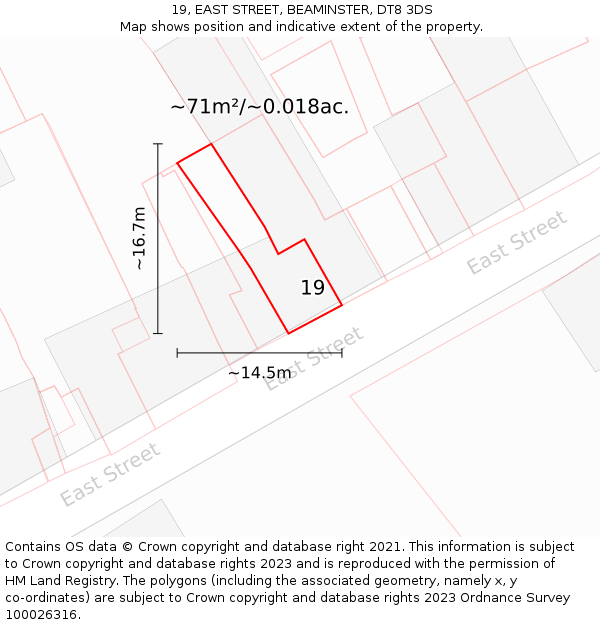19, EAST STREET, BEAMINSTER, DT8 3DS: Plot and title map