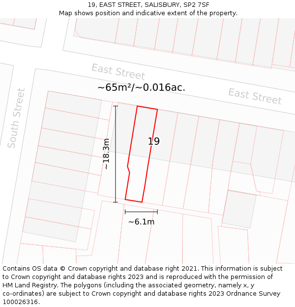 19, EAST STREET, SALISBURY, SP2 7SF: Plot and title map
