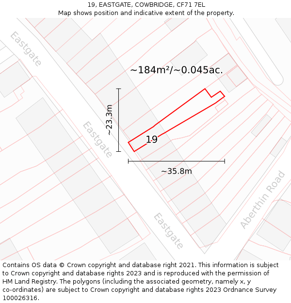 19, EASTGATE, COWBRIDGE, CF71 7EL: Plot and title map