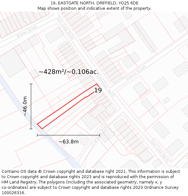 19, EASTGATE NORTH, DRIFFIELD, YO25 6DE: Plot and title map