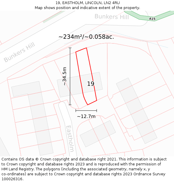 19, EASTHOLM, LINCOLN, LN2 4RU: Plot and title map