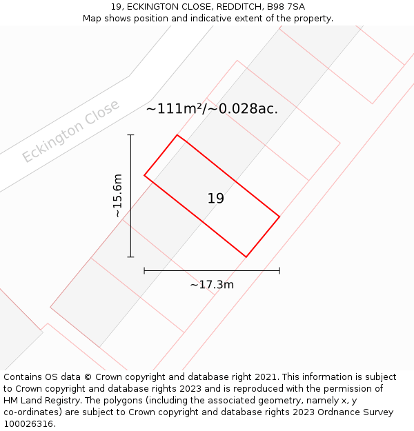 19, ECKINGTON CLOSE, REDDITCH, B98 7SA: Plot and title map