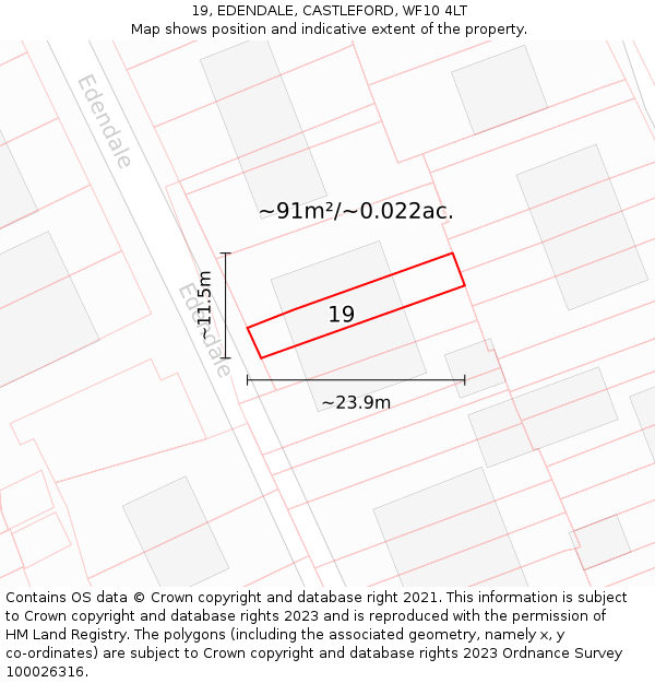 19, EDENDALE, CASTLEFORD, WF10 4LT: Plot and title map
