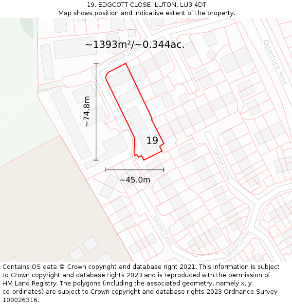 19, EDGCOTT CLOSE, LUTON, LU3 4DT: Plot and title map