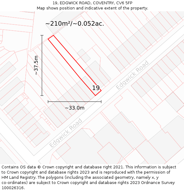19, EDGWICK ROAD, COVENTRY, CV6 5FP: Plot and title map