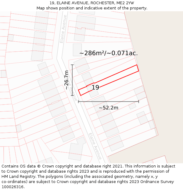 19, ELAINE AVENUE, ROCHESTER, ME2 2YW: Plot and title map