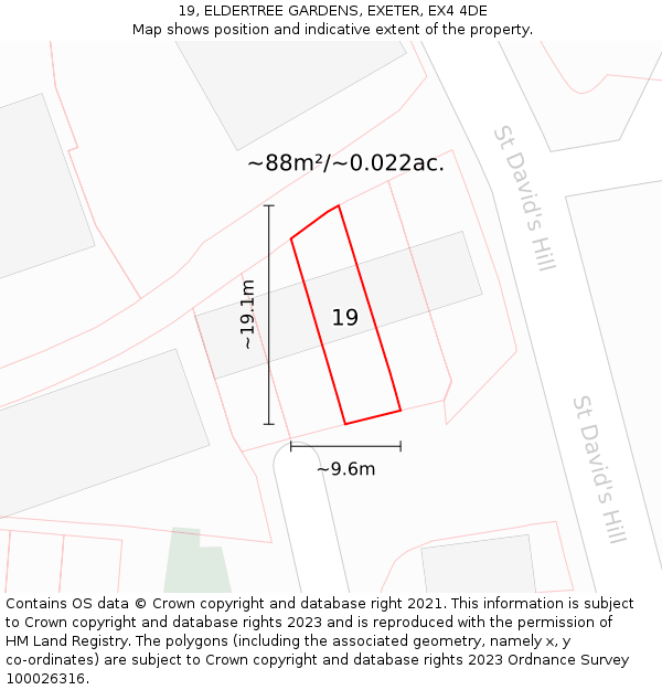 19, ELDERTREE GARDENS, EXETER, EX4 4DE: Plot and title map