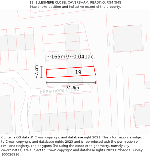 19, ELLESMERE CLOSE, CAVERSHAM, READING, RG4 5HG: Plot and title map