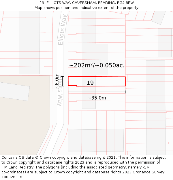 19, ELLIOTS WAY, CAVERSHAM, READING, RG4 8BW: Plot and title map