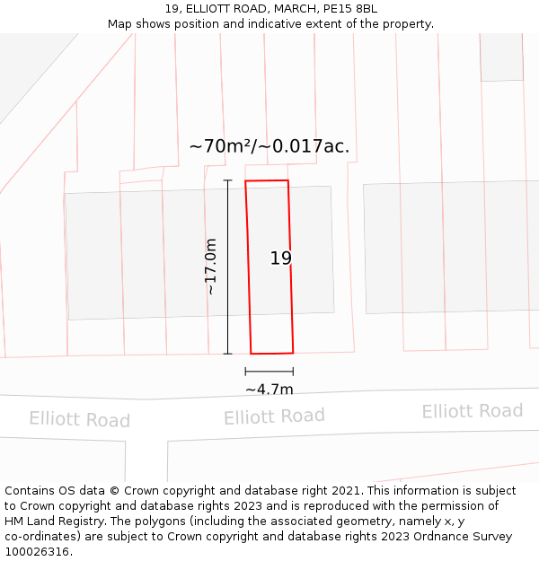 19, ELLIOTT ROAD, MARCH, PE15 8BL: Plot and title map