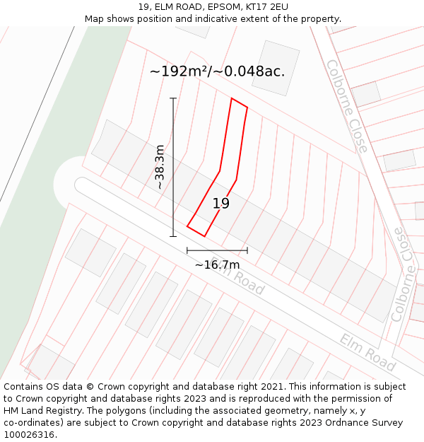 19, ELM ROAD, EPSOM, KT17 2EU: Plot and title map
