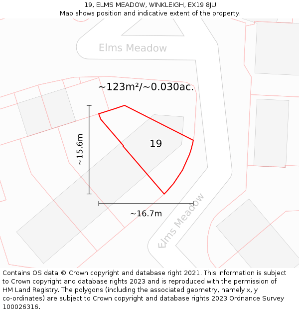 19, ELMS MEADOW, WINKLEIGH, EX19 8JU: Plot and title map