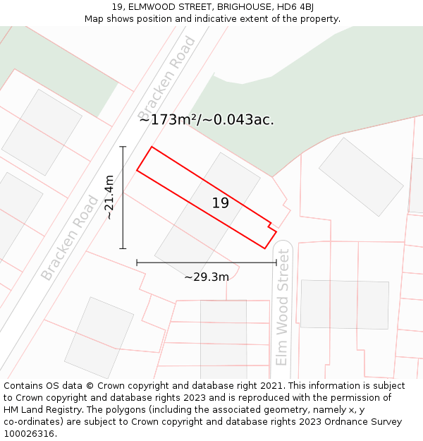 19, ELMWOOD STREET, BRIGHOUSE, HD6 4BJ: Plot and title map